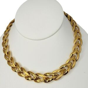 Vintage Napier Gold Plated Curb Chain Choker Necklace 16" Cuban Signed Fancy
